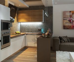 Современный дизайн кухни с гостиной
